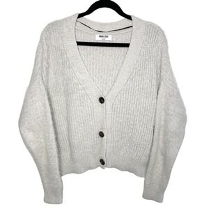 Double Zero Women's Oversized Fuzzy Cardigan Size M Gray Button Front Cozy Knit‎